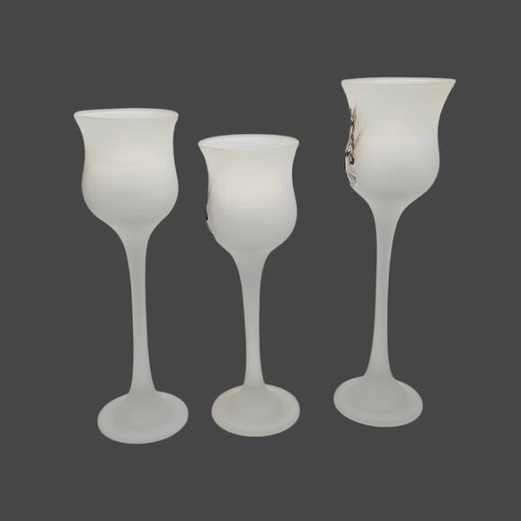Set of 3 Frosted Glass Angel Stem Candle Holders – Holiday Pedestal Decor - Picture 5 of 7
